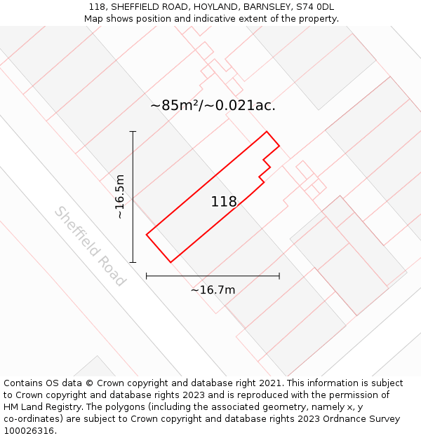 118, SHEFFIELD ROAD, HOYLAND, BARNSLEY, S74 0DL: Plot and title map