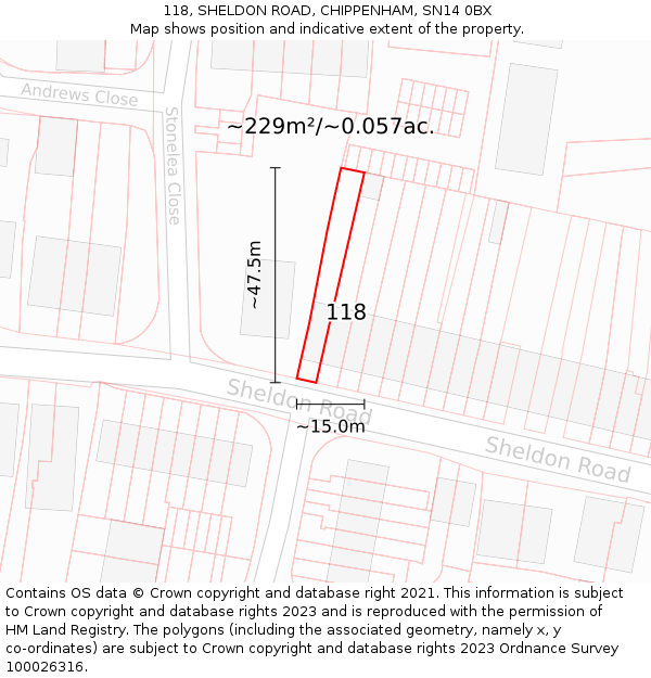 118, SHELDON ROAD, CHIPPENHAM, SN14 0BX: Plot and title map