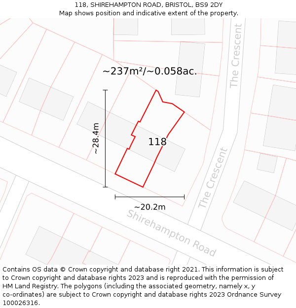 118, SHIREHAMPTON ROAD, BRISTOL, BS9 2DY: Plot and title map