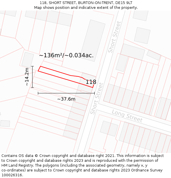 118, SHORT STREET, BURTON-ON-TRENT, DE15 9LT: Plot and title map
