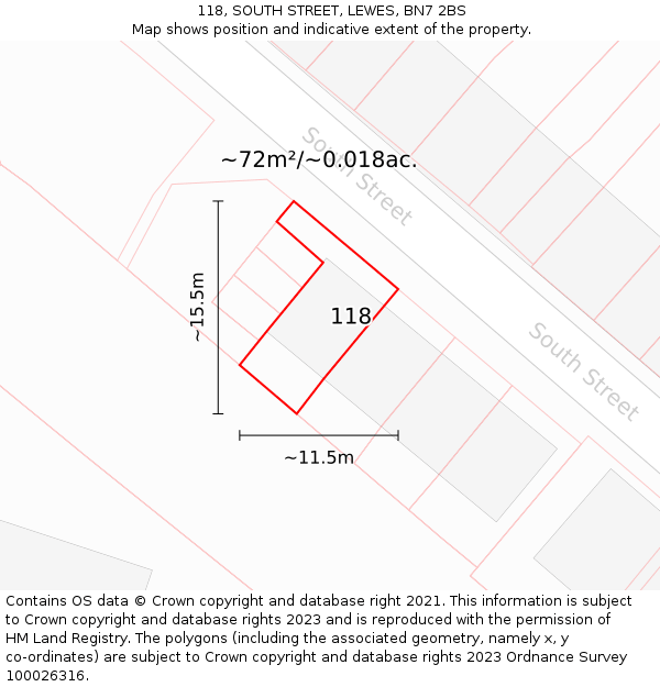 118, SOUTH STREET, LEWES, BN7 2BS: Plot and title map