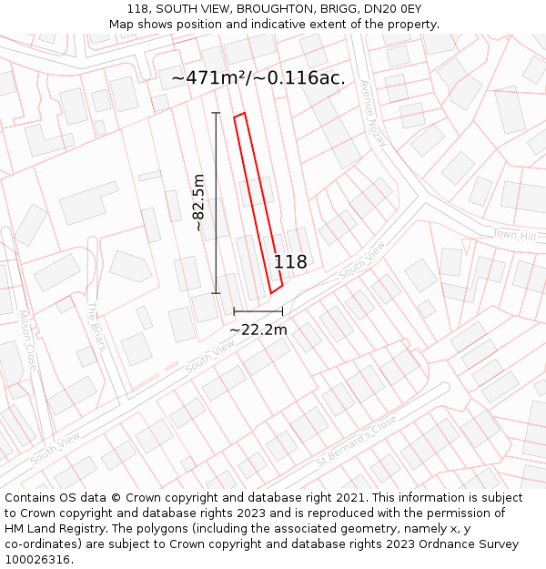 118, SOUTH VIEW, BROUGHTON, BRIGG, DN20 0EY: Plot and title map