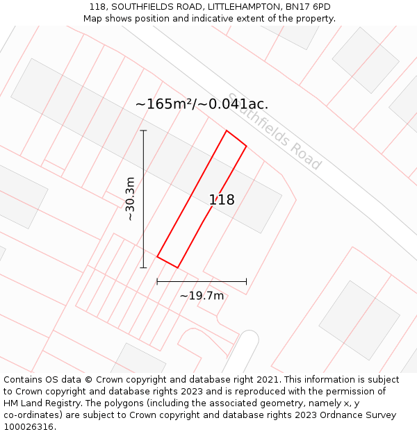 118, SOUTHFIELDS ROAD, LITTLEHAMPTON, BN17 6PD: Plot and title map