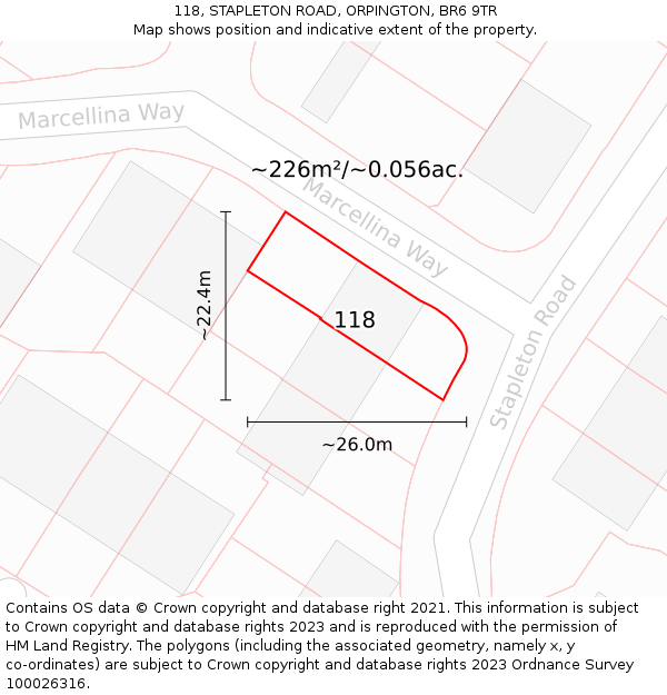 118, STAPLETON ROAD, ORPINGTON, BR6 9TR: Plot and title map