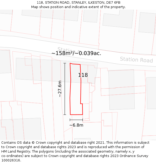 118, STATION ROAD, STANLEY, ILKESTON, DE7 6FB: Plot and title map