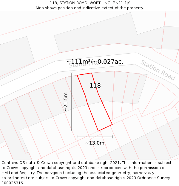 118, STATION ROAD, WORTHING, BN11 1JY: Plot and title map