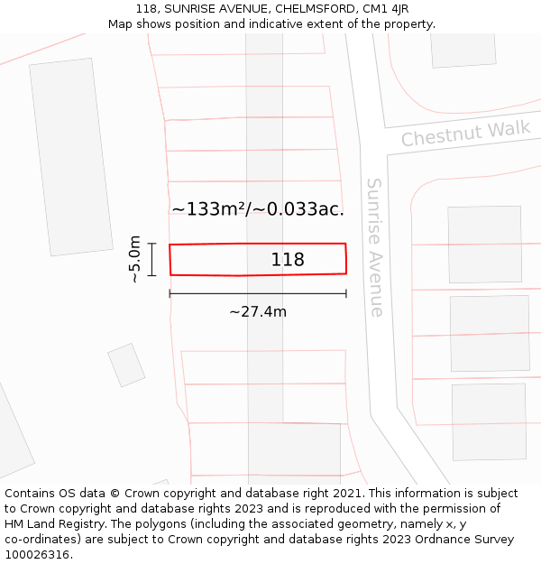 118, SUNRISE AVENUE, CHELMSFORD, CM1 4JR: Plot and title map