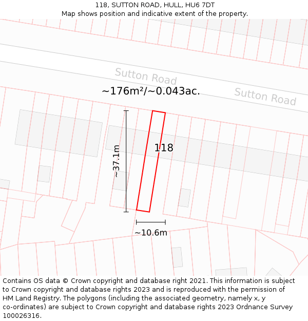 118, SUTTON ROAD, HULL, HU6 7DT: Plot and title map