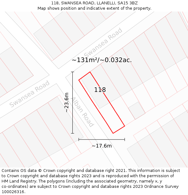 118, SWANSEA ROAD, LLANELLI, SA15 3BZ: Plot and title map