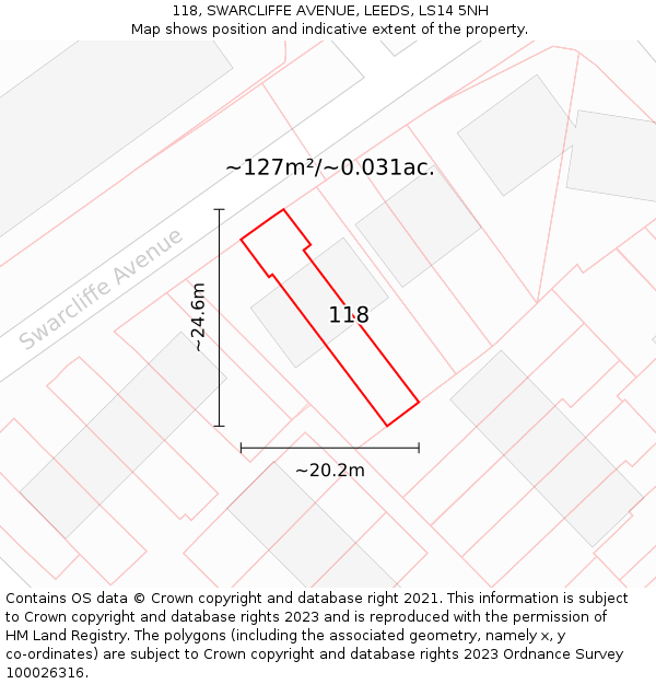 118, SWARCLIFFE AVENUE, LEEDS, LS14 5NH: Plot and title map