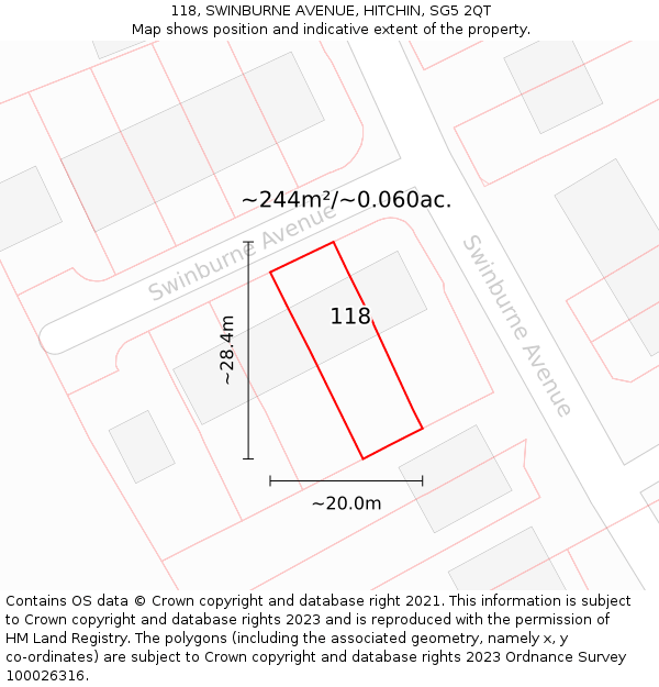 118, SWINBURNE AVENUE, HITCHIN, SG5 2QT: Plot and title map
