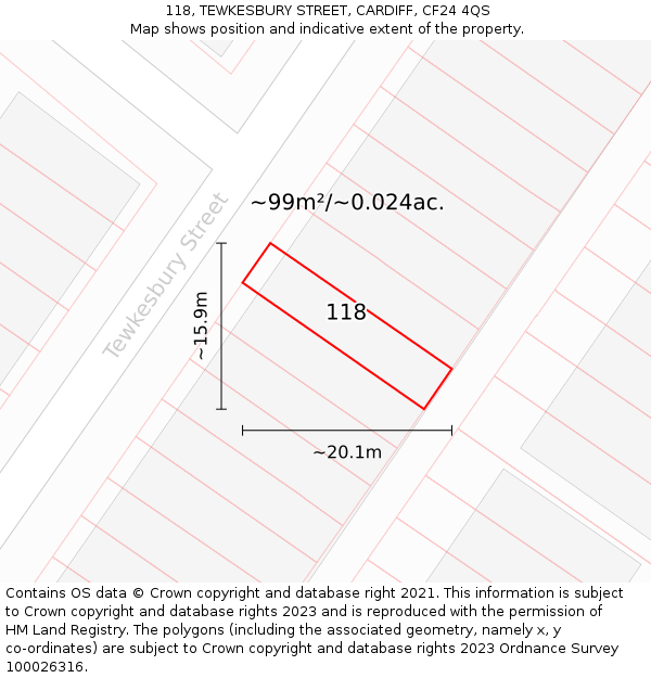 118, TEWKESBURY STREET, CARDIFF, CF24 4QS: Plot and title map