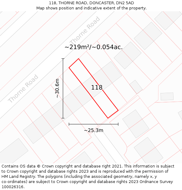 118, THORNE ROAD, DONCASTER, DN2 5AD: Plot and title map