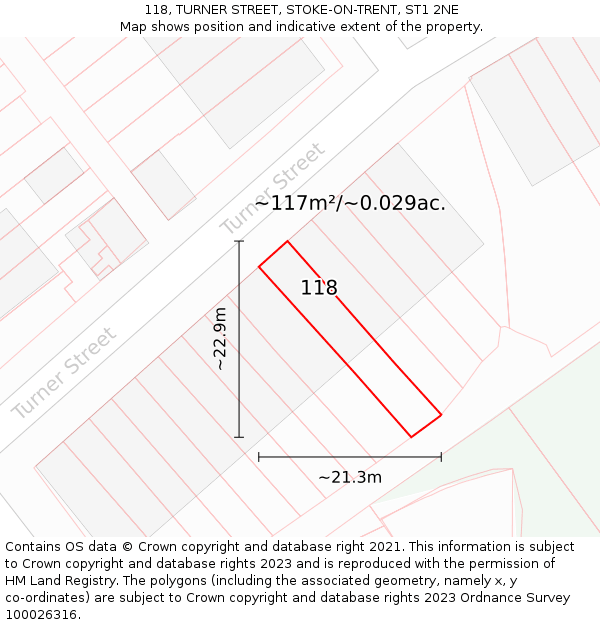 118, TURNER STREET, STOKE-ON-TRENT, ST1 2NE: Plot and title map