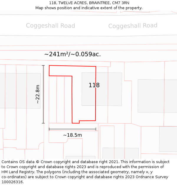 118, TWELVE ACRES, BRAINTREE, CM7 3RN: Plot and title map