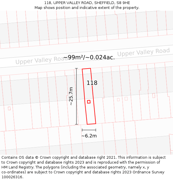 118, UPPER VALLEY ROAD, SHEFFIELD, S8 9HE: Plot and title map