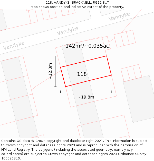 118, VANDYKE, BRACKNELL, RG12 8UT: Plot and title map