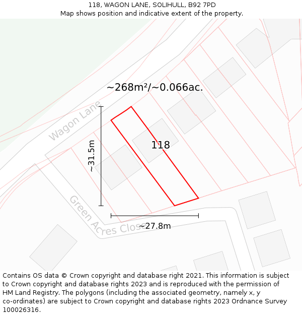 118, WAGON LANE, SOLIHULL, B92 7PD: Plot and title map