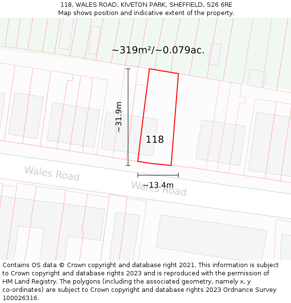 118, WALES ROAD, KIVETON PARK, SHEFFIELD, S26 6RE: Plot and title map