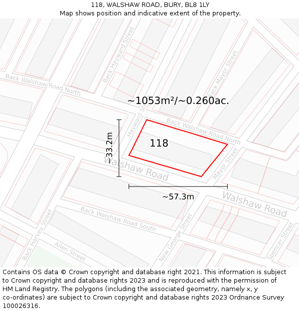 118, WALSHAW ROAD, BURY, BL8 1LY: Plot and title map