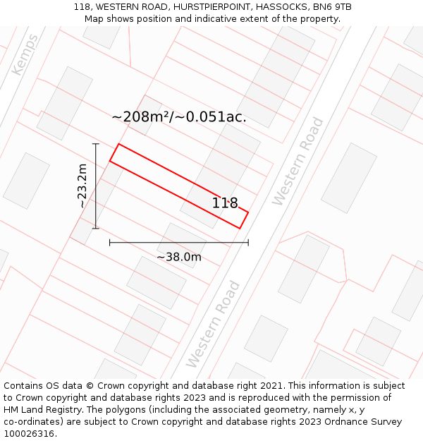 118, WESTERN ROAD, HURSTPIERPOINT, HASSOCKS, BN6 9TB: Plot and title map