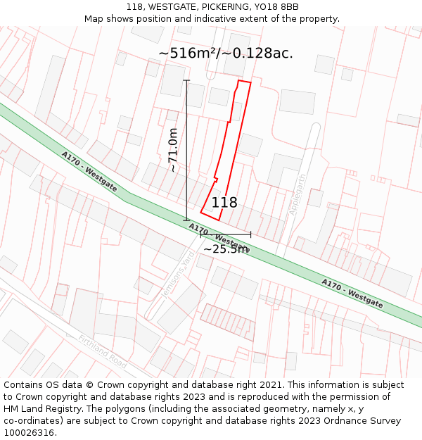 118, WESTGATE, PICKERING, YO18 8BB: Plot and title map