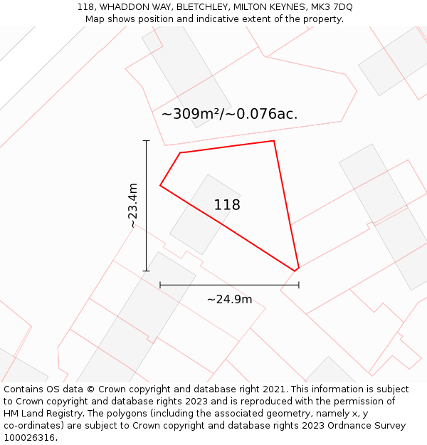 118, WHADDON WAY, BLETCHLEY, MILTON KEYNES, MK3 7DQ: Plot and title map