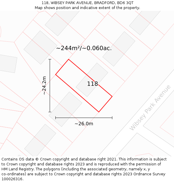 118, WIBSEY PARK AVENUE, BRADFORD, BD6 3QT: Plot and title map