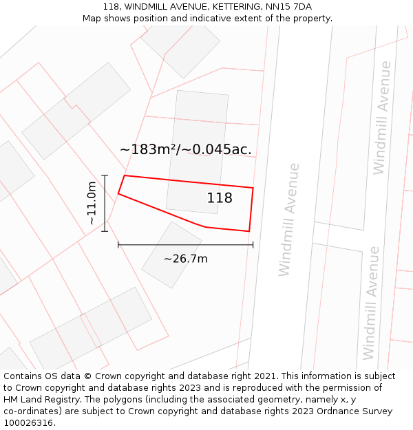 118, WINDMILL AVENUE, KETTERING, NN15 7DA: Plot and title map