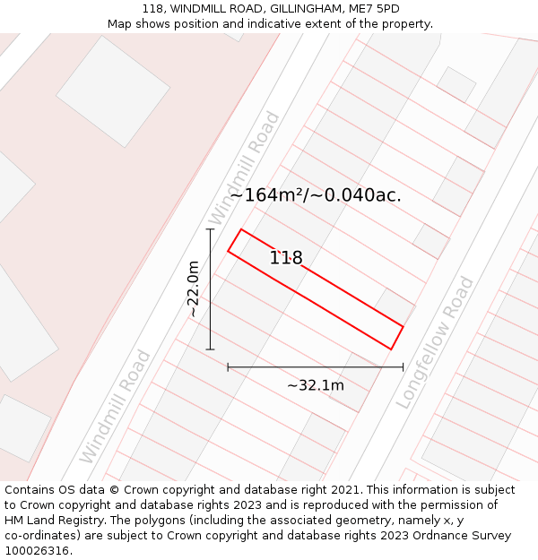 118, WINDMILL ROAD, GILLINGHAM, ME7 5PD: Plot and title map