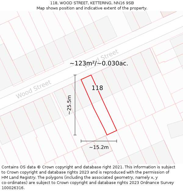 118, WOOD STREET, KETTERING, NN16 9SB: Plot and title map