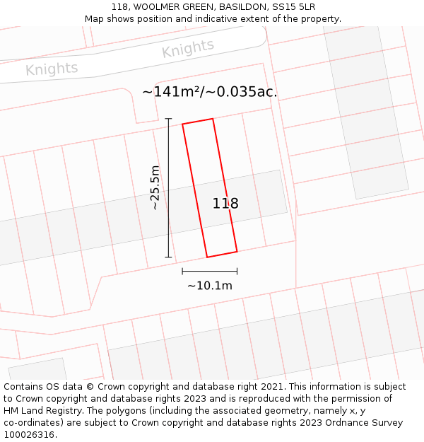 118, WOOLMER GREEN, BASILDON, SS15 5LR: Plot and title map