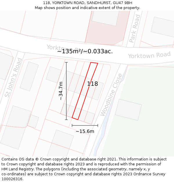 118, YORKTOWN ROAD, SANDHURST, GU47 9BH: Plot and title map