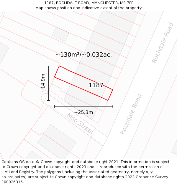 1187, ROCHDALE ROAD, MANCHESTER, M9 7FP: Plot and title map