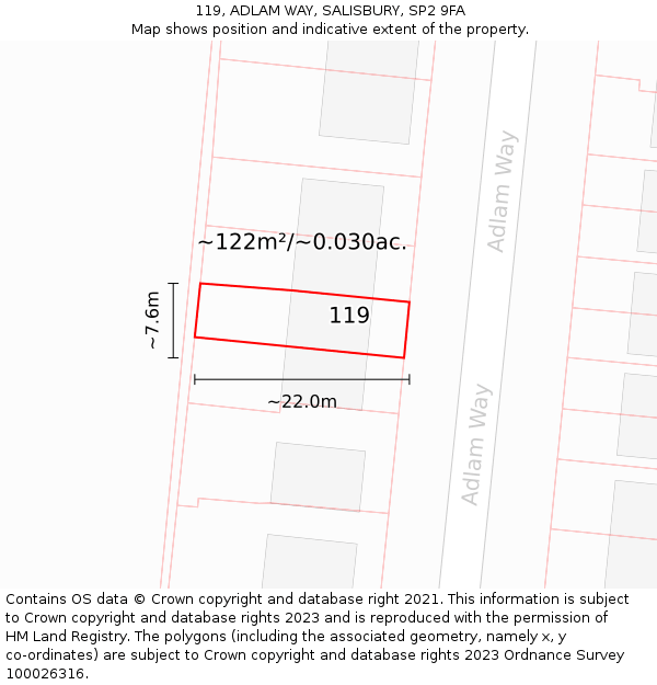 119, ADLAM WAY, SALISBURY, SP2 9FA: Plot and title map