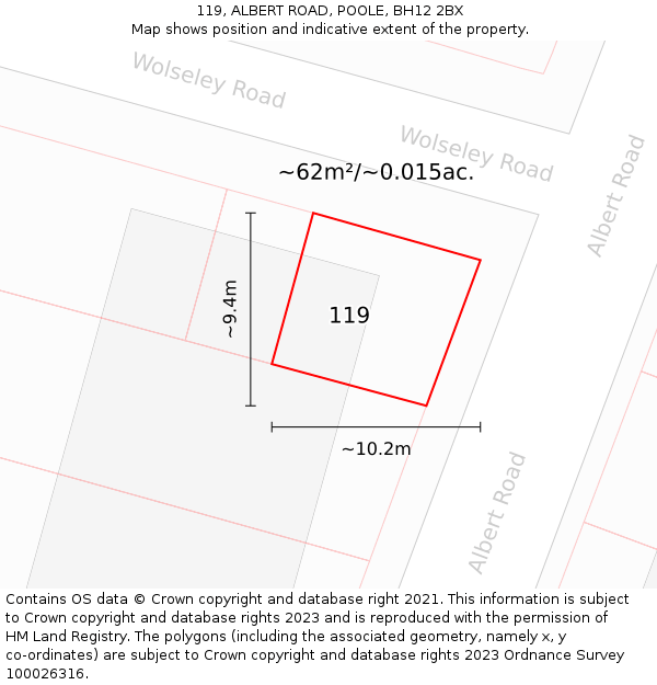 119, ALBERT ROAD, POOLE, BH12 2BX: Plot and title map