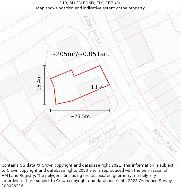 119, ALLEN ROAD, ELY, CB7 4NL: Plot and title map