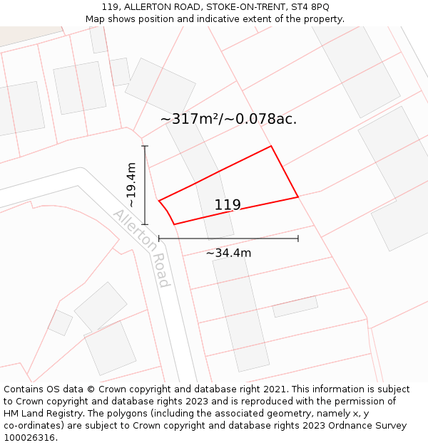 119, ALLERTON ROAD, STOKE-ON-TRENT, ST4 8PQ: Plot and title map