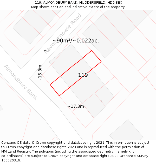 119, ALMONDBURY BANK, HUDDERSFIELD, HD5 8EX: Plot and title map