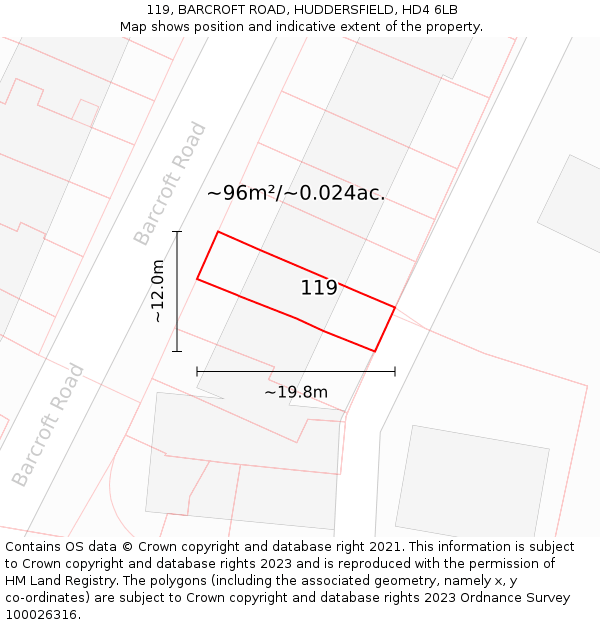 119, BARCROFT ROAD, HUDDERSFIELD, HD4 6LB: Plot and title map