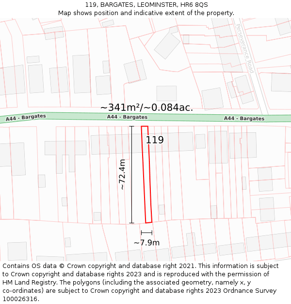 119, BARGATES, LEOMINSTER, HR6 8QS: Plot and title map