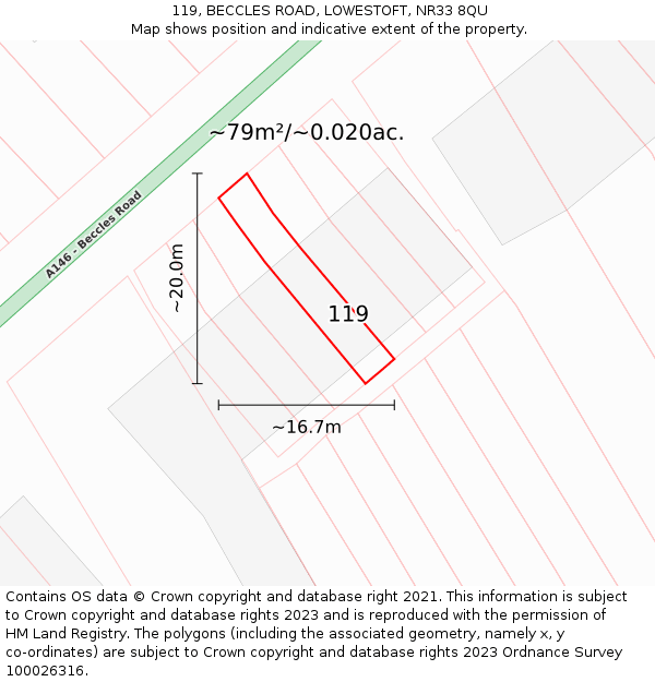 119, BECCLES ROAD, LOWESTOFT, NR33 8QU: Plot and title map