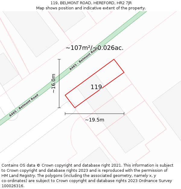 119, BELMONT ROAD, HEREFORD, HR2 7JR: Plot and title map