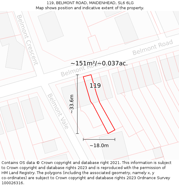 119, BELMONT ROAD, MAIDENHEAD, SL6 6LG: Plot and title map
