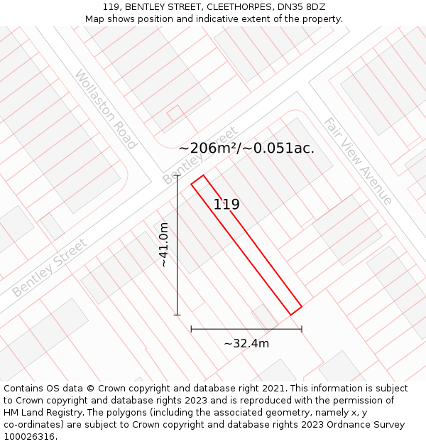 119, BENTLEY STREET, CLEETHORPES, DN35 8DZ: Plot and title map