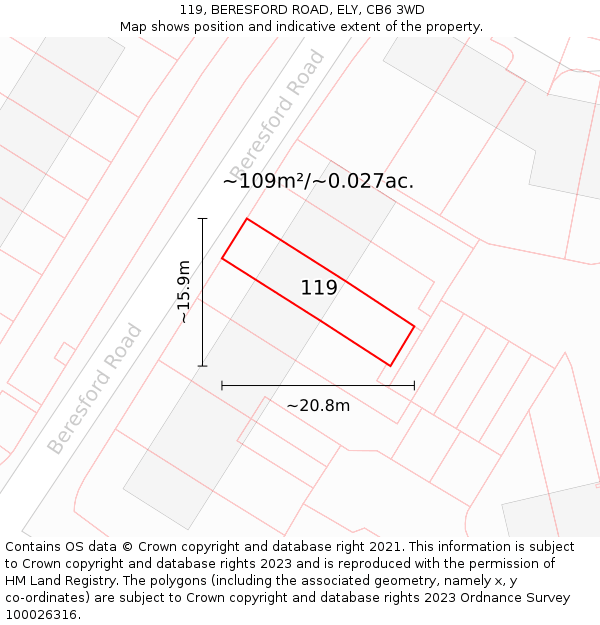 119, BERESFORD ROAD, ELY, CB6 3WD: Plot and title map