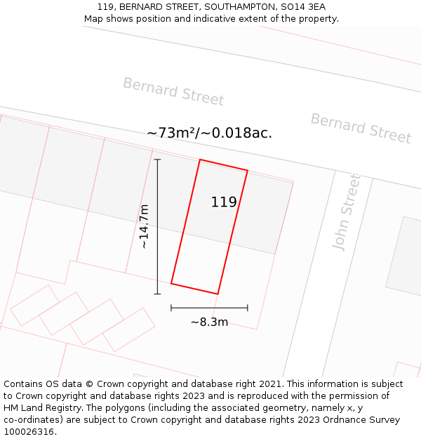 119, BERNARD STREET, SOUTHAMPTON, SO14 3EA: Plot and title map
