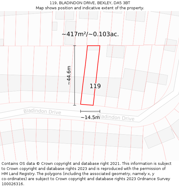 119, BLADINDON DRIVE, BEXLEY, DA5 3BT: Plot and title map