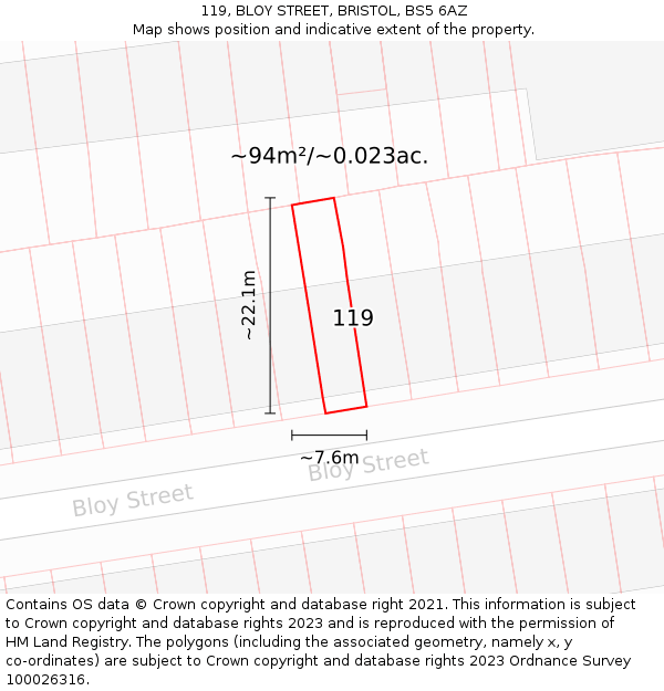 119, BLOY STREET, BRISTOL, BS5 6AZ: Plot and title map