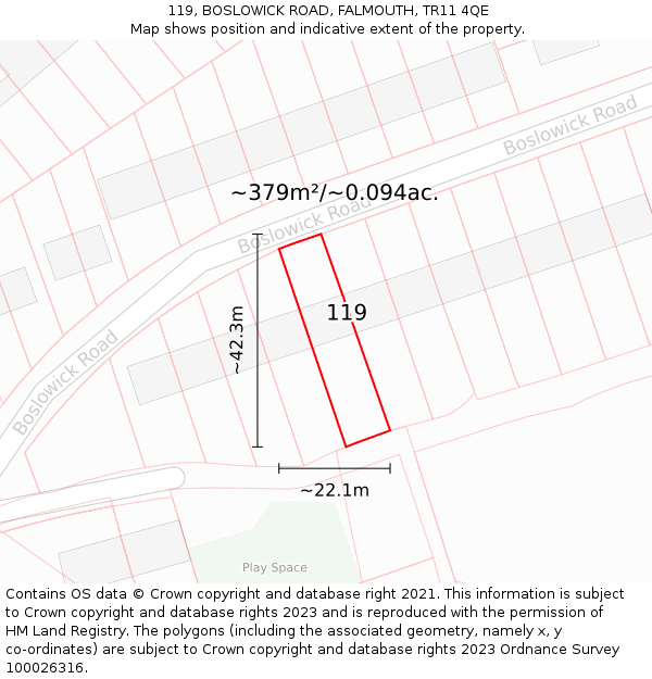 119, BOSLOWICK ROAD, FALMOUTH, TR11 4QE: Plot and title map
